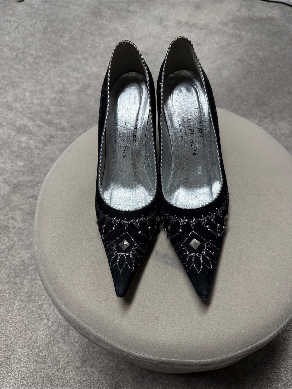 Black Embellished Pointed-Toe Women’s Heels